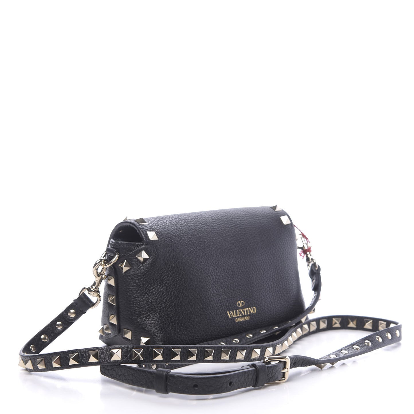 Pebbled Calfskin Mini Rockstud Crossbody Bag Black