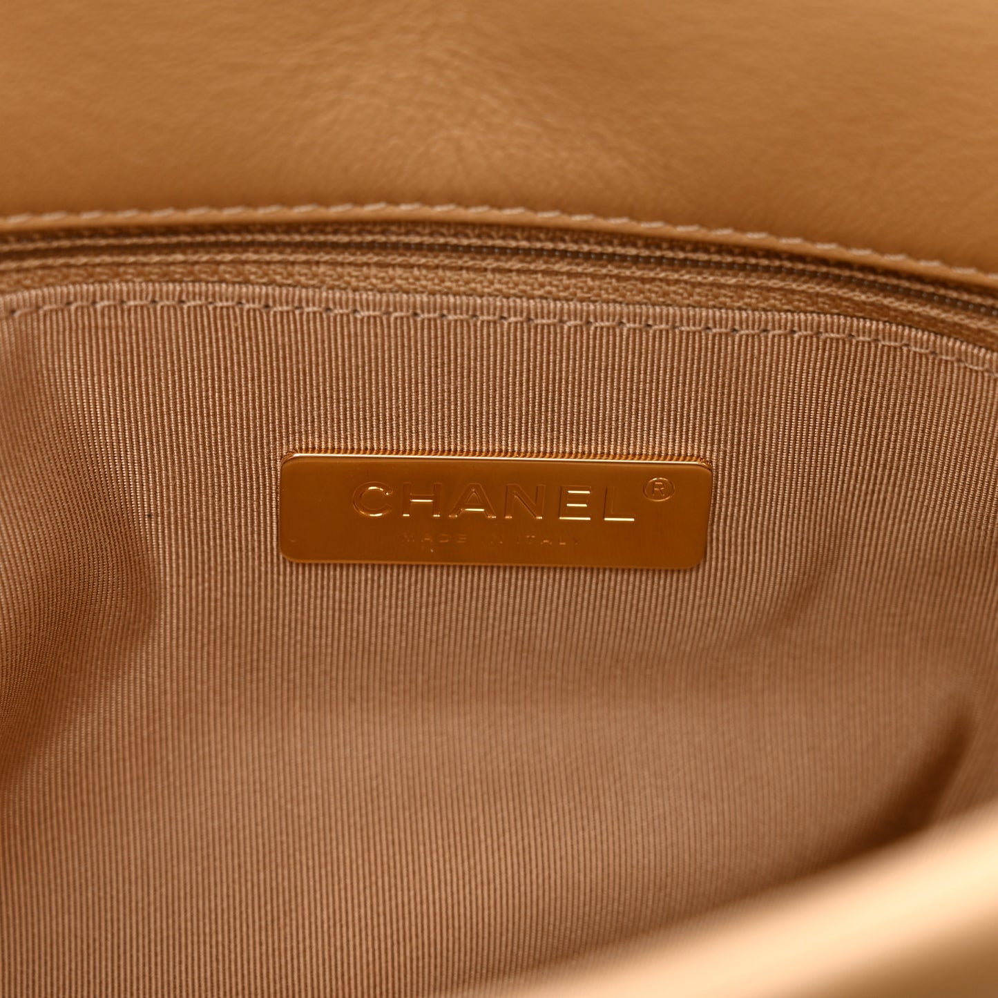 Lambskin Quilted Large Chanel 19 Flap Dark Beige