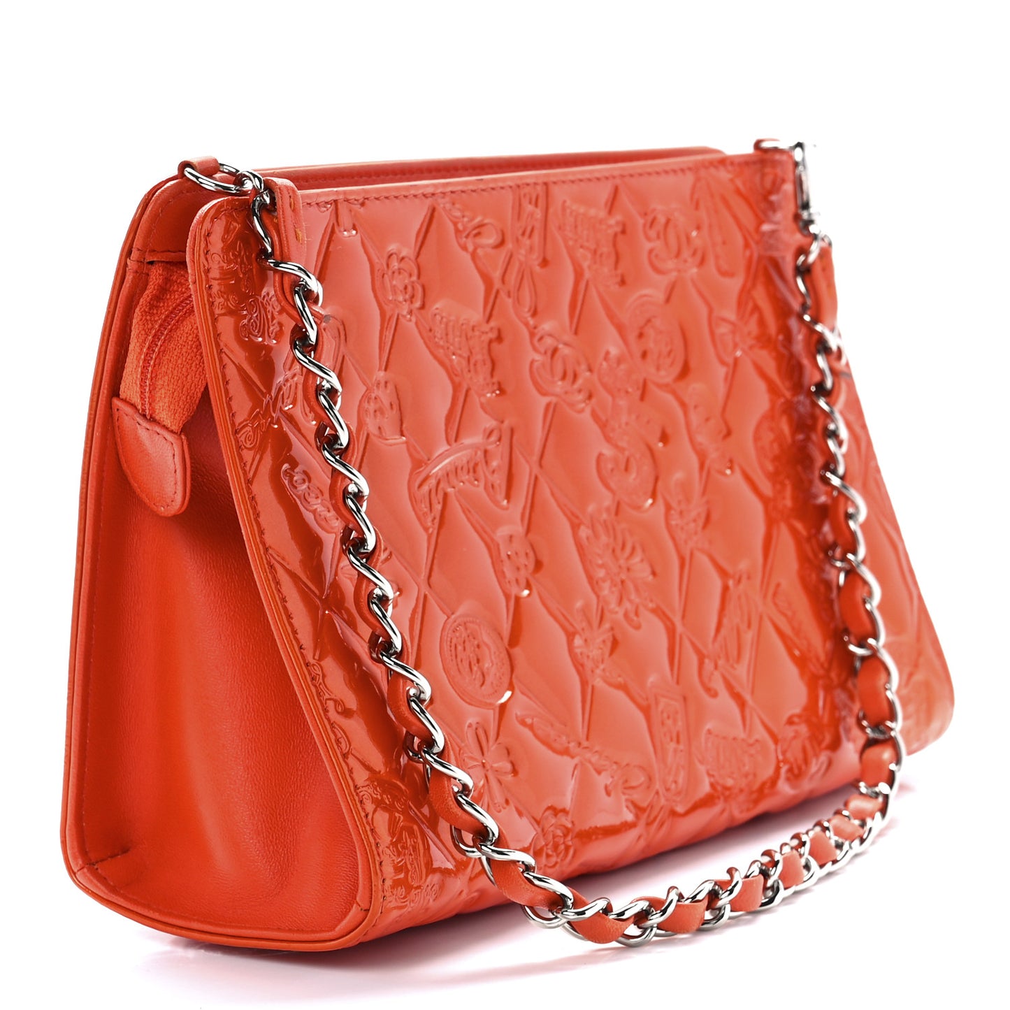 Patent Calfskin Lucky Symbols Pochette Coral