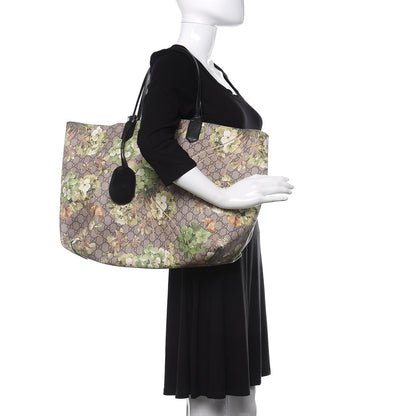 Gucci GG Supreme Monogram Blooms Medium Reversible Tote Beige New Military Black 2 of 17