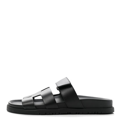 Hermes Calfskin Womens Chypre Sandals 36.5 Black 1 of 11