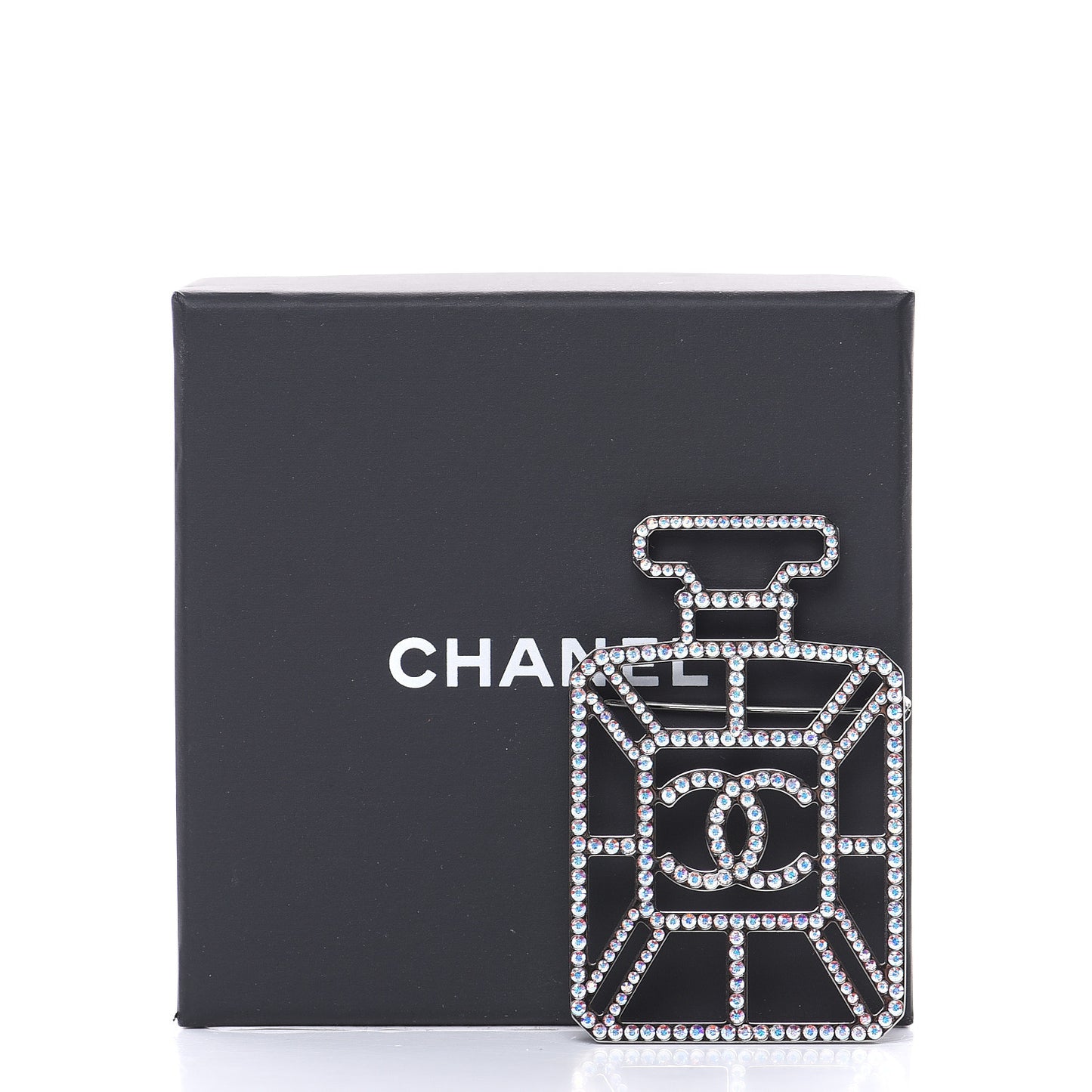 Ruthenium Crystal Perfume Bottle CC Brooch Iridescent Pink