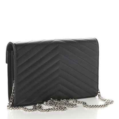 Saint Laurent Grain De Poudre Matelasse Chevron Monogram Chain Wallet Black 3 of 9