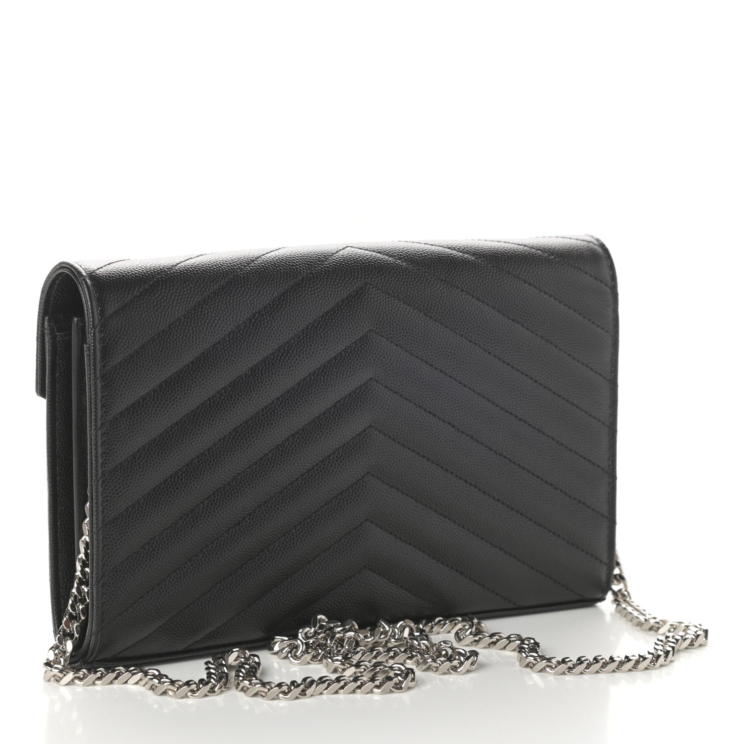 Saint Laurent Grain De Poudre Matelasse Chevron Monogram Chain Wallet Black 3 of 10