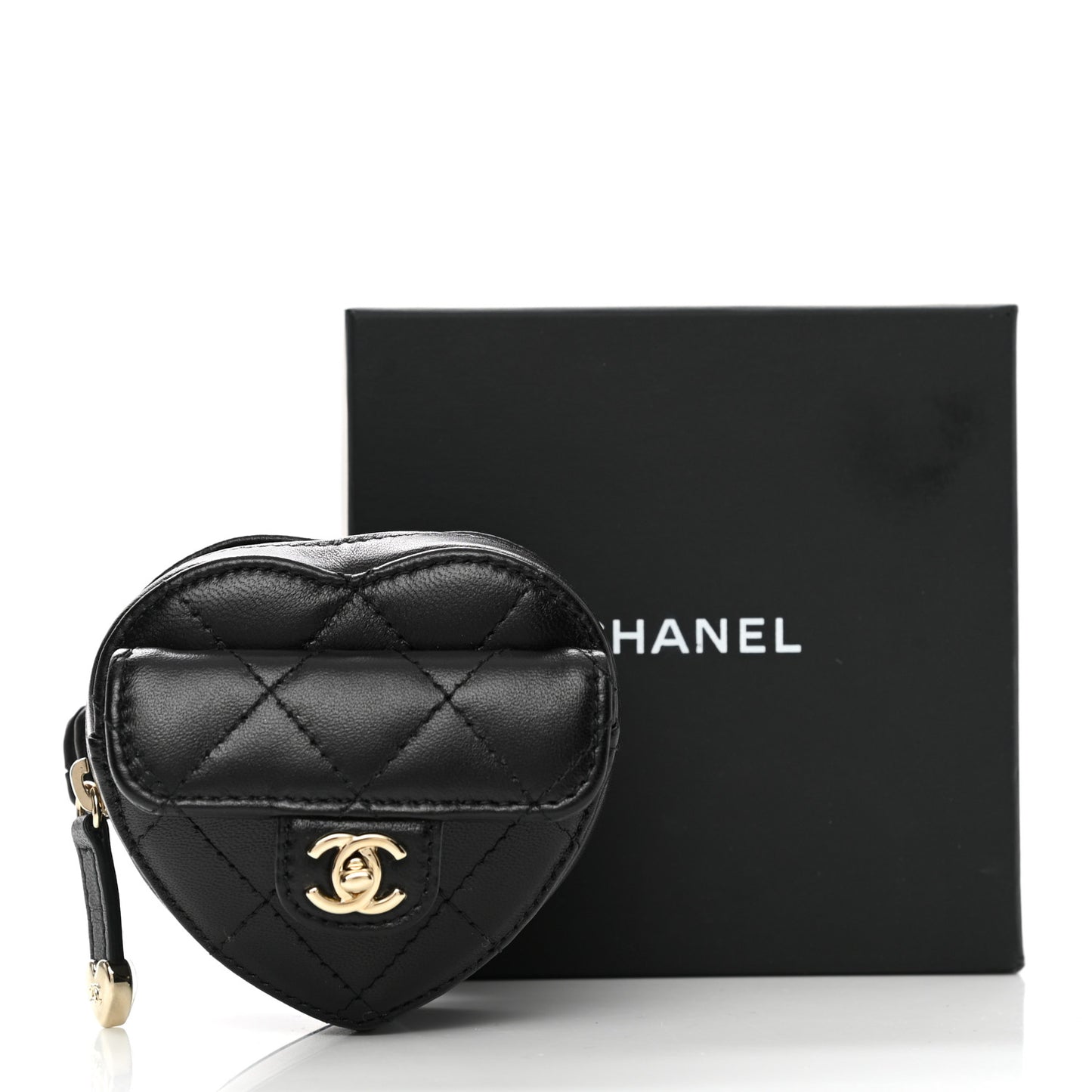 Lambskin Quilted CC In Love Heart Zipped Arm Coin Purse Black