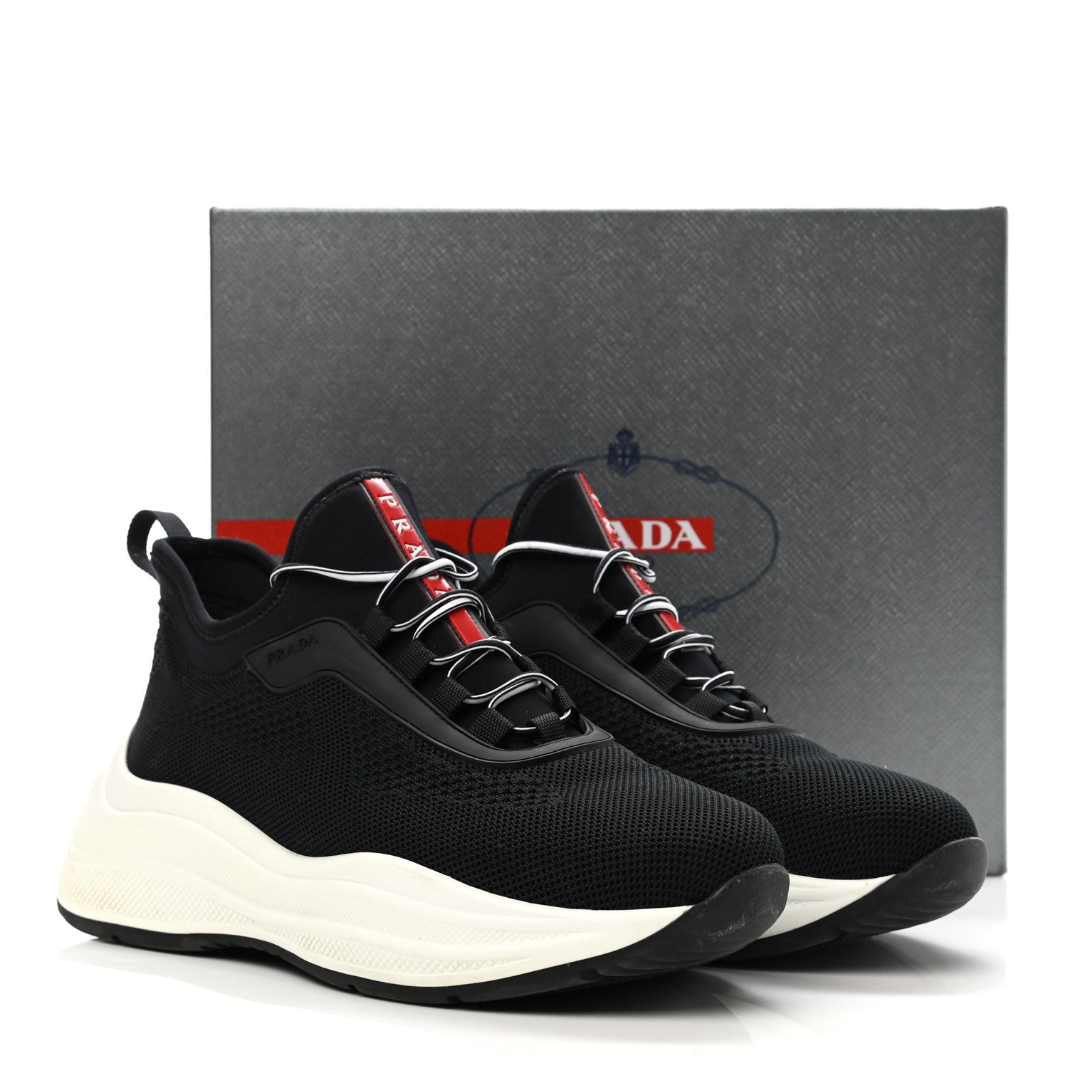 Prada Mesh Neoprene America’s Cup 45mm Sneakers 38.5 Black White 11 of 11