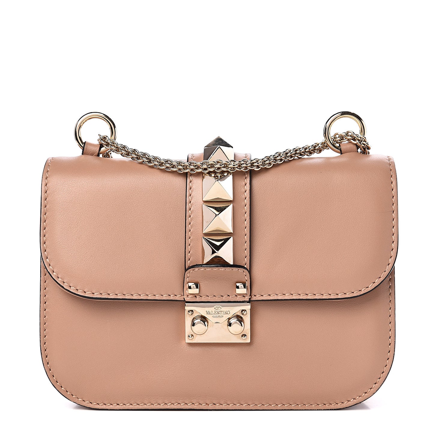 Vitello Small Glam Lock Rockstud Flap Soft Noisette