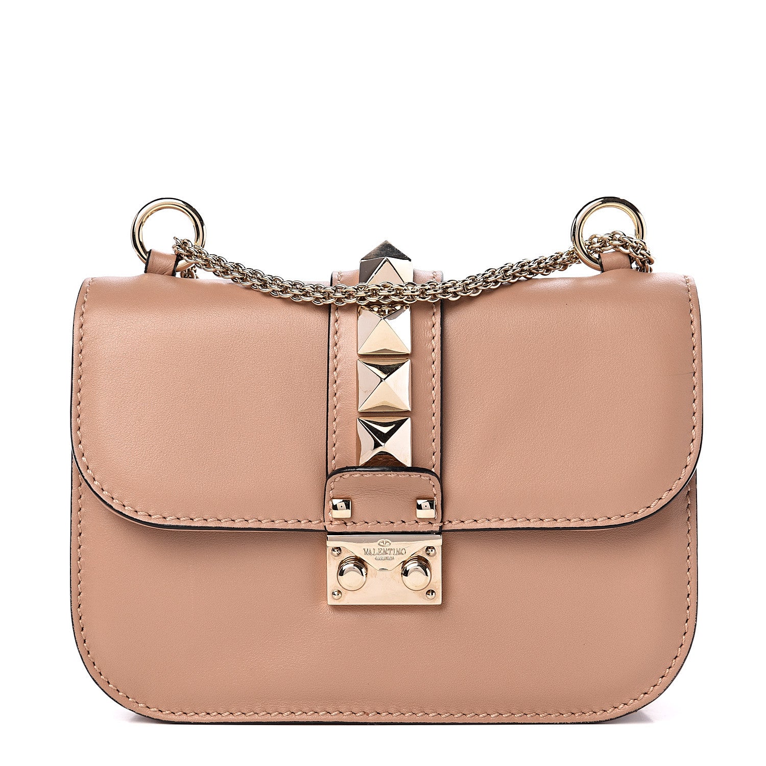 Valentino Garavani Vitello Small Glam Lock Rockstud Flap Soft Noisette 1 of 8