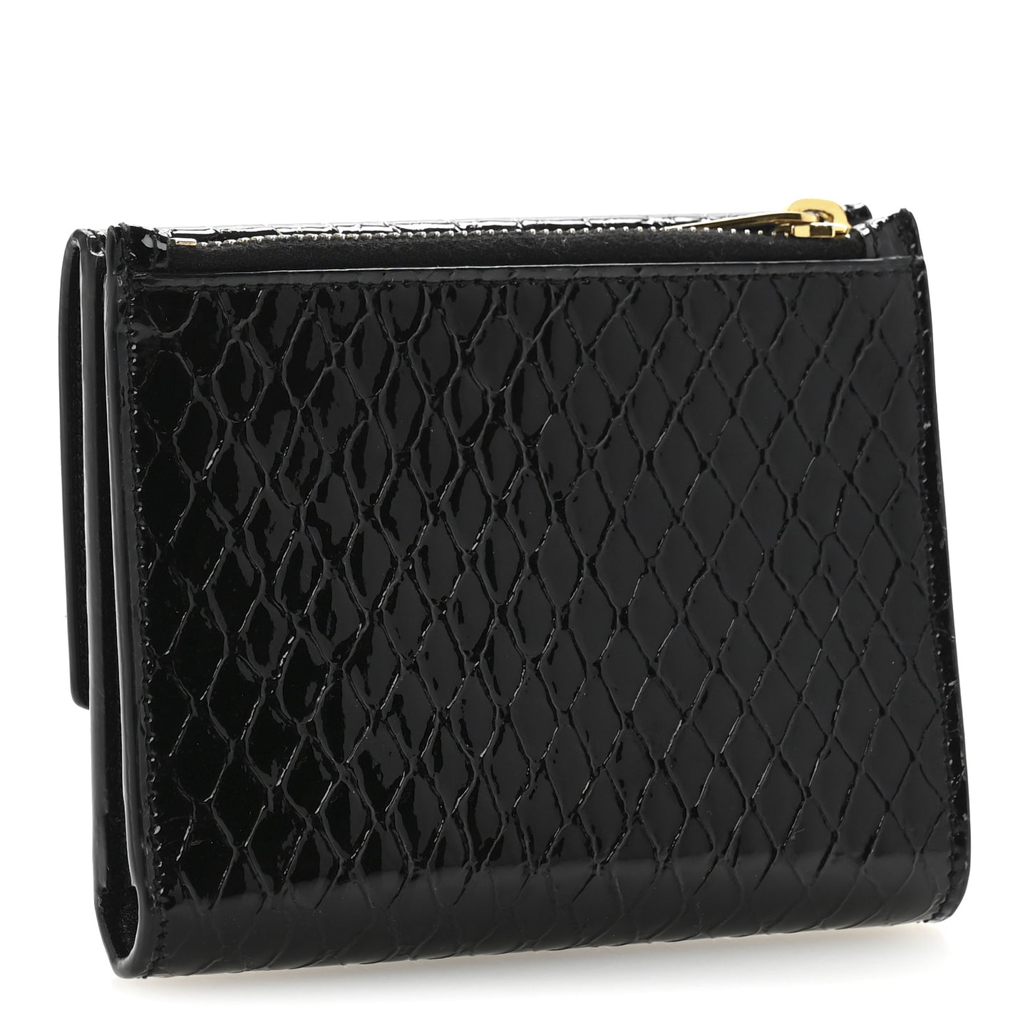Patent Calfskin Snakeskin Embossed Uptown Monogram Card Case Black