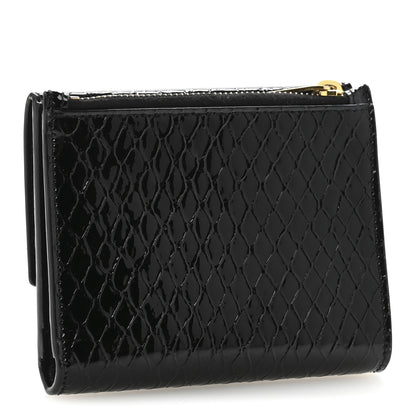 Saint Laurent Patent Calfskin Snakeskin Embossed Uptown Monogram Card Case Black 3 of 8