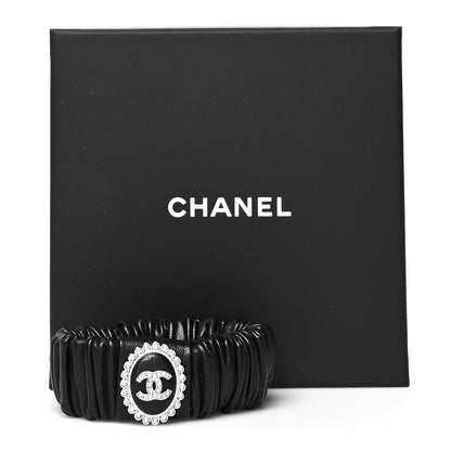 Chanel Lambskin Crystal CC Hair Scrunchie Black Silver 5 of 5