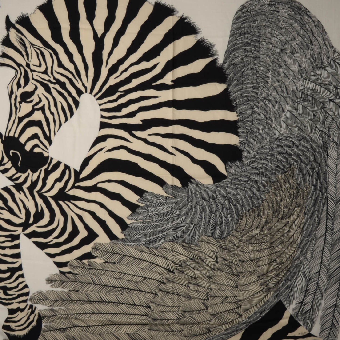 Cashmere Silk Zebra Pegasus Shawl 140 White Black Naturel