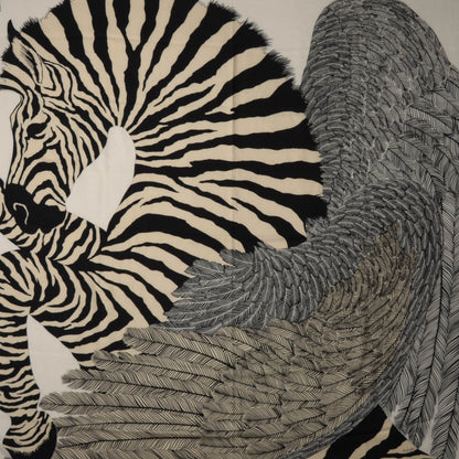 Hermes Cashmere Silk Zebra Pegasus Shawl 140 White Black Naturel 1 of 8