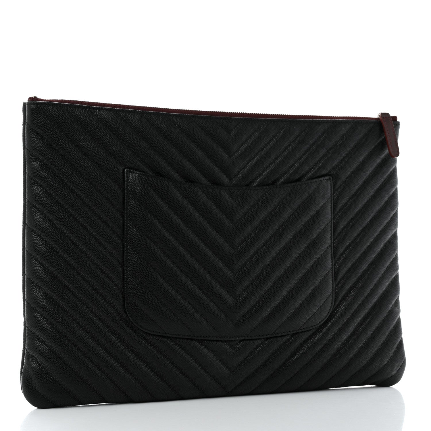Chanel Caviar Flat Chevron Quilted Large Cosmetic Case Black 3 of 7