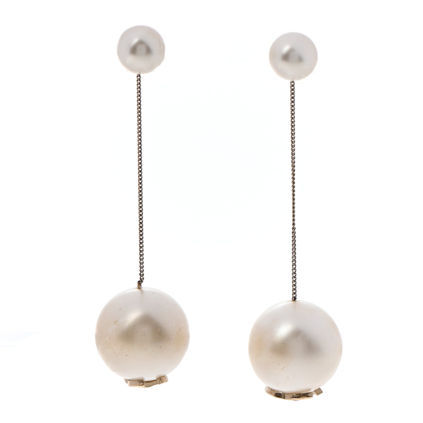 Pearl CC Chain Drop Earrings Gold