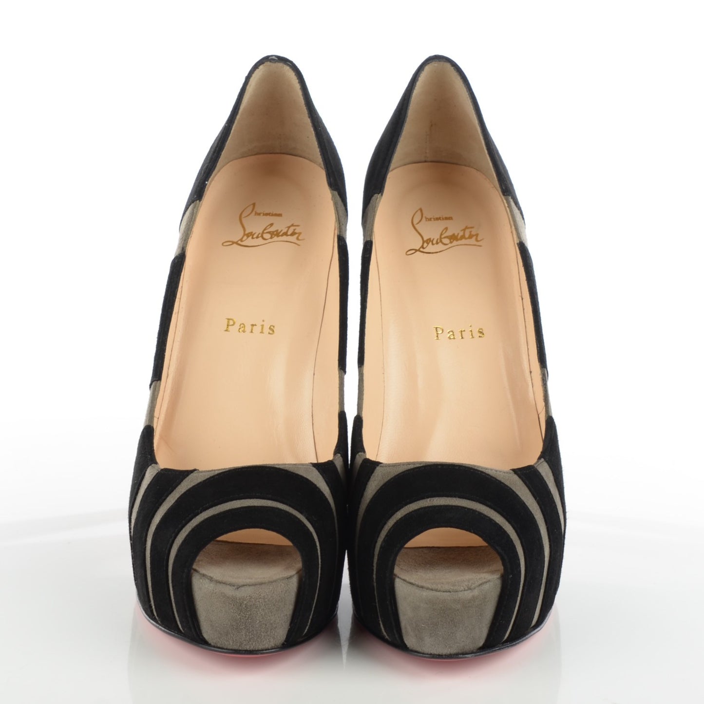 Suede Bicho 140 Platform Peep Toe Pumps 38.5 Grey Black