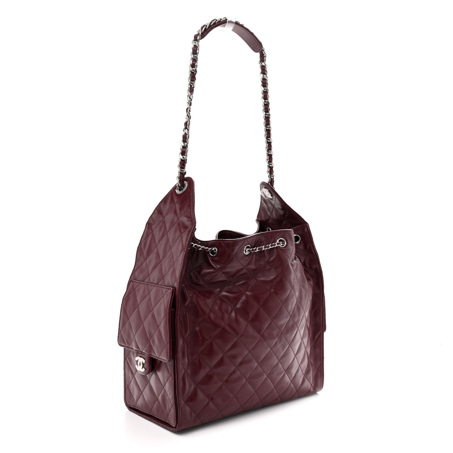 Chanel Shiny Crumpled Calfskin Quilted Medium Chanel 25 Handbag Dark Burgundy 4 of 11
