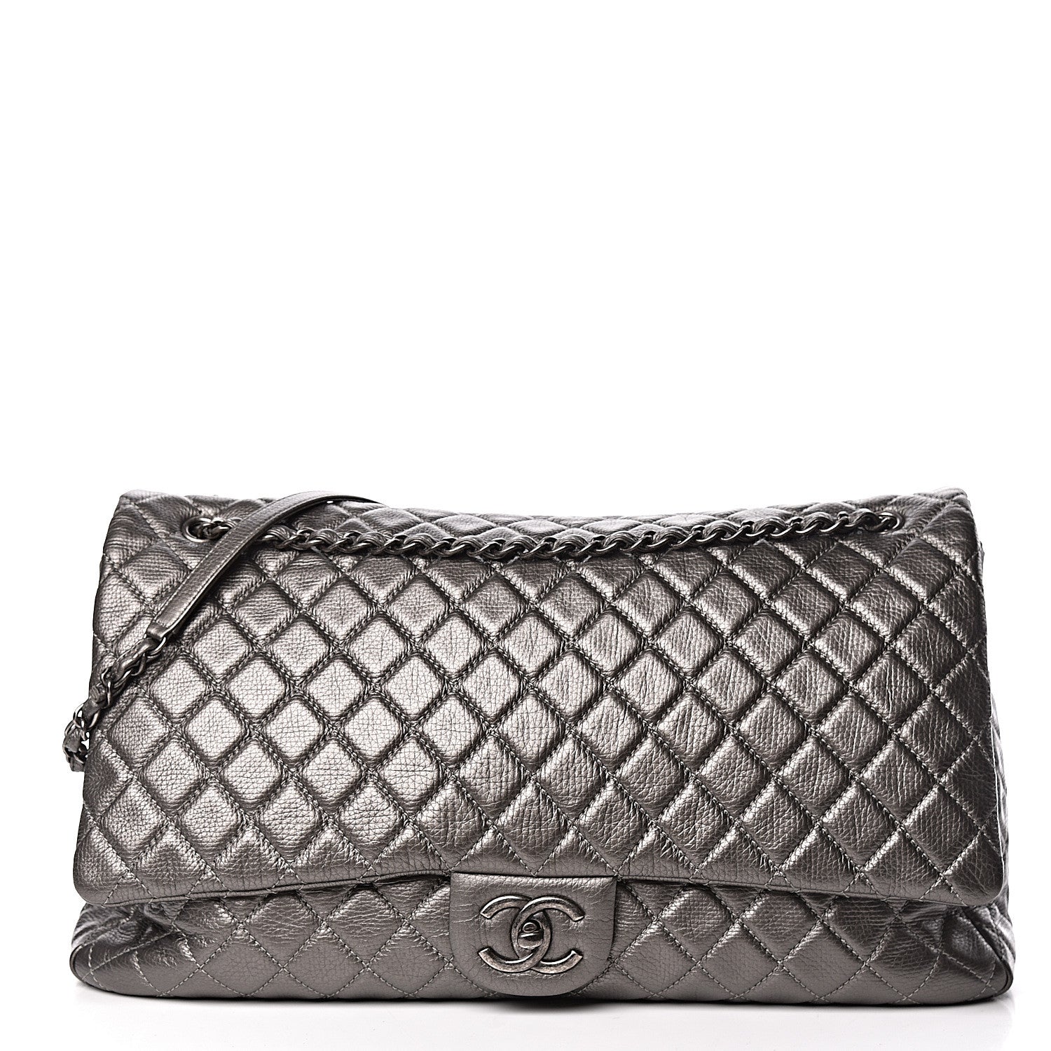 Chanel Metallic Calfskin Quilted XXL Travel Flap Bag Dark Silver 1 of 10