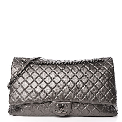Chanel Metallic Calfskin Quilted XXL Travel Flap Bag Dark Silver 1 of 10