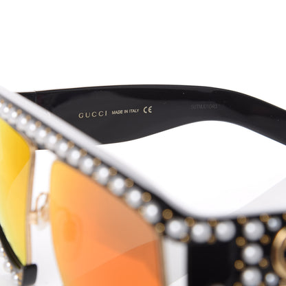 Gucci Acetate Pearl Rectangular Frame Sunglasses GG0234S Black Orange 6 of 6