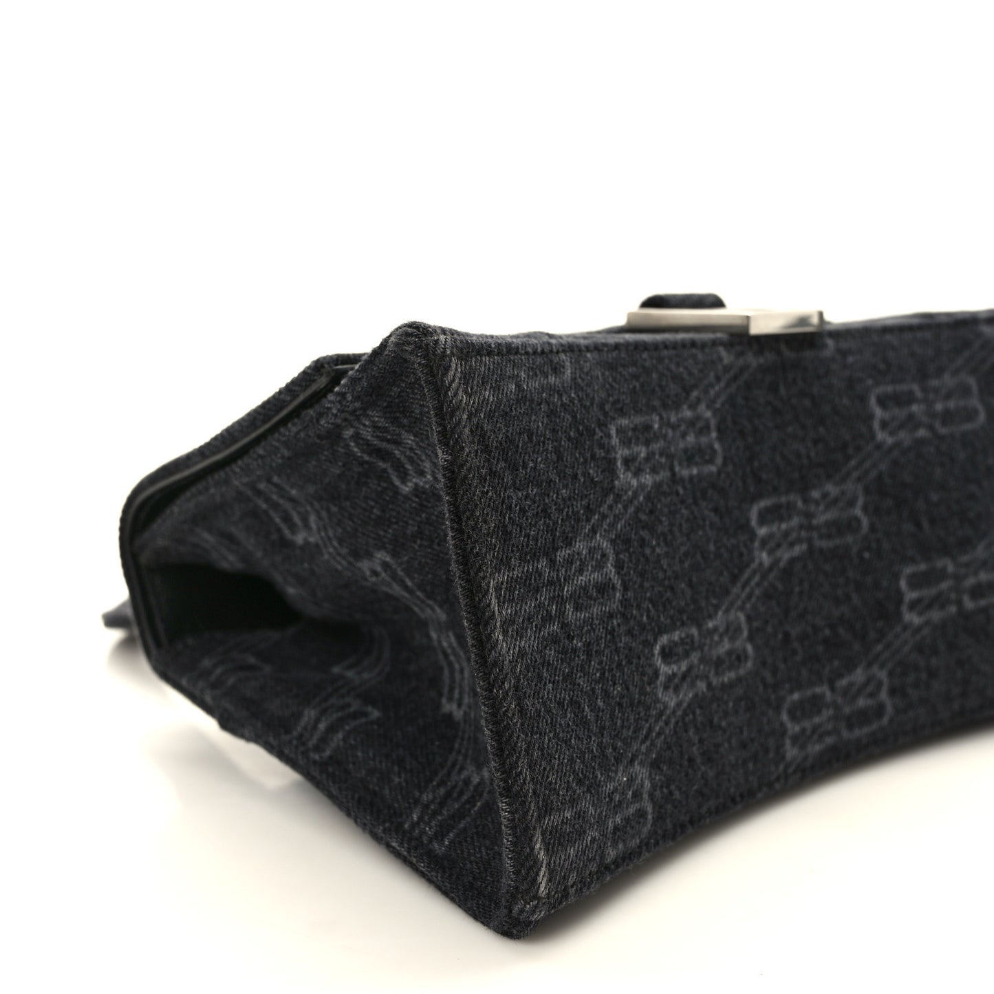 Denim BB Monogram Small Hourglass Top Handle Bag Black
