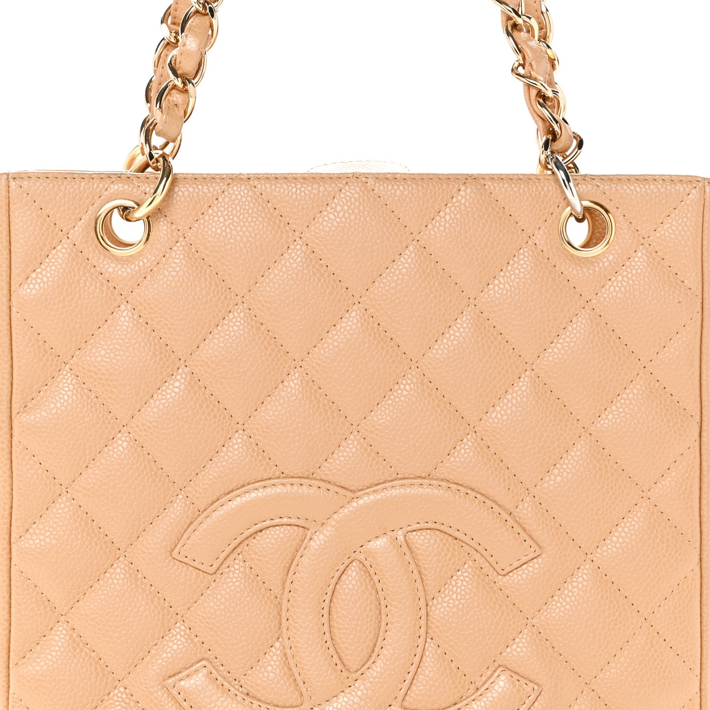 Caviar Quilted Petit Shopping Tote PST Dark Beige