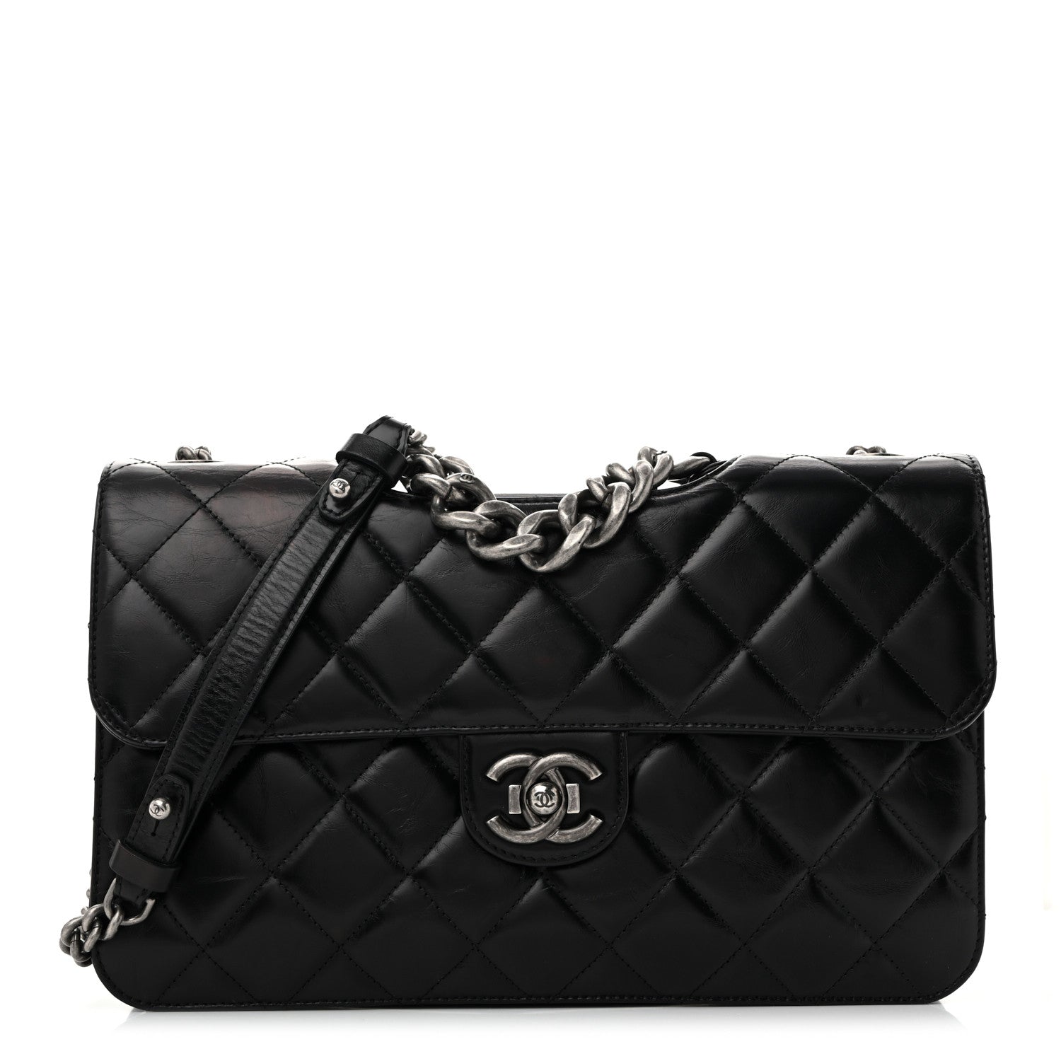Chanel Glazed Calfskin Quilted Large Perfect Edge Flap Black 1 of 14