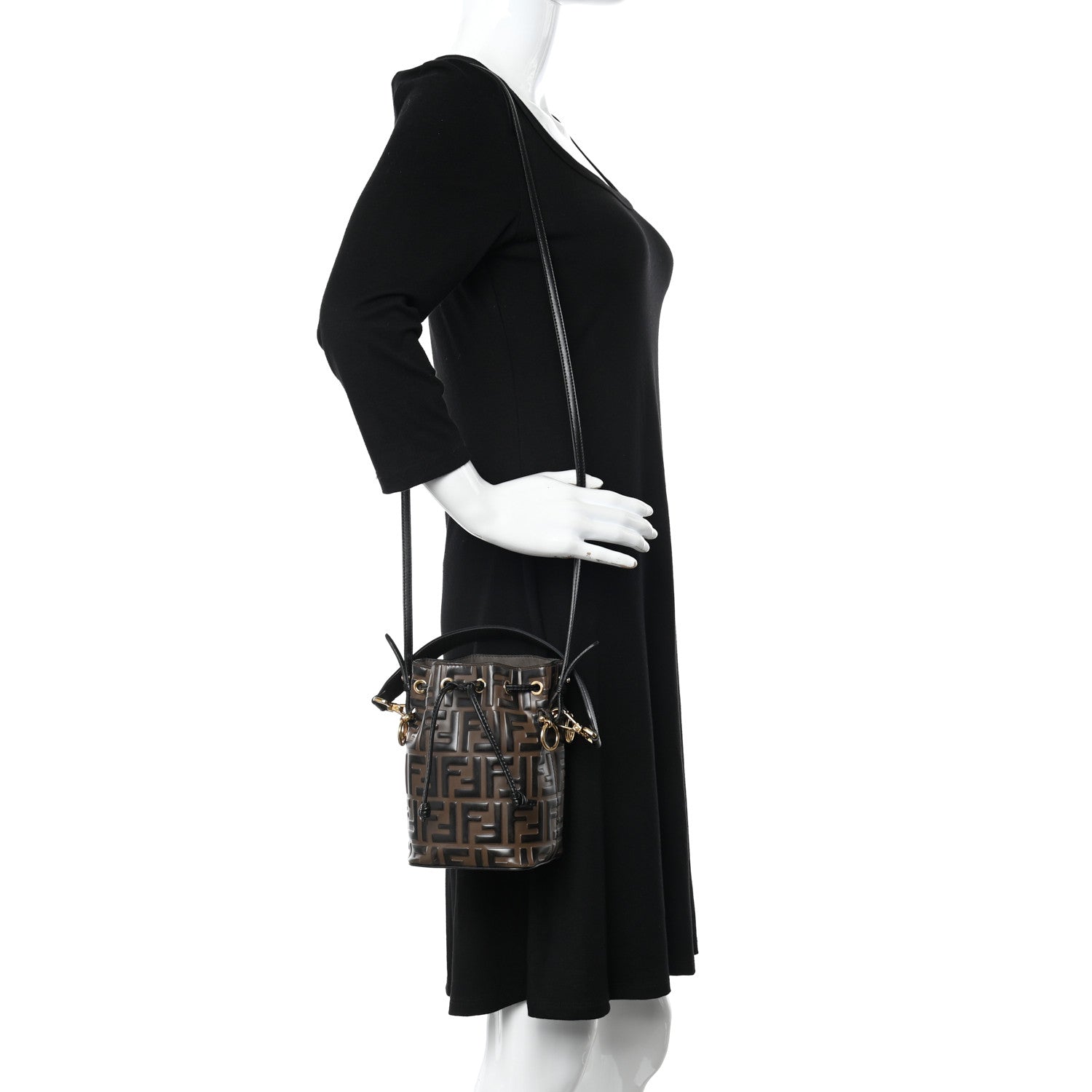 Fendi Vitello Liberty F is Fendi Bi-Color FF 1974 Embossed Mini Mon Tresor Bucket Bag Maya Black 2 of 11