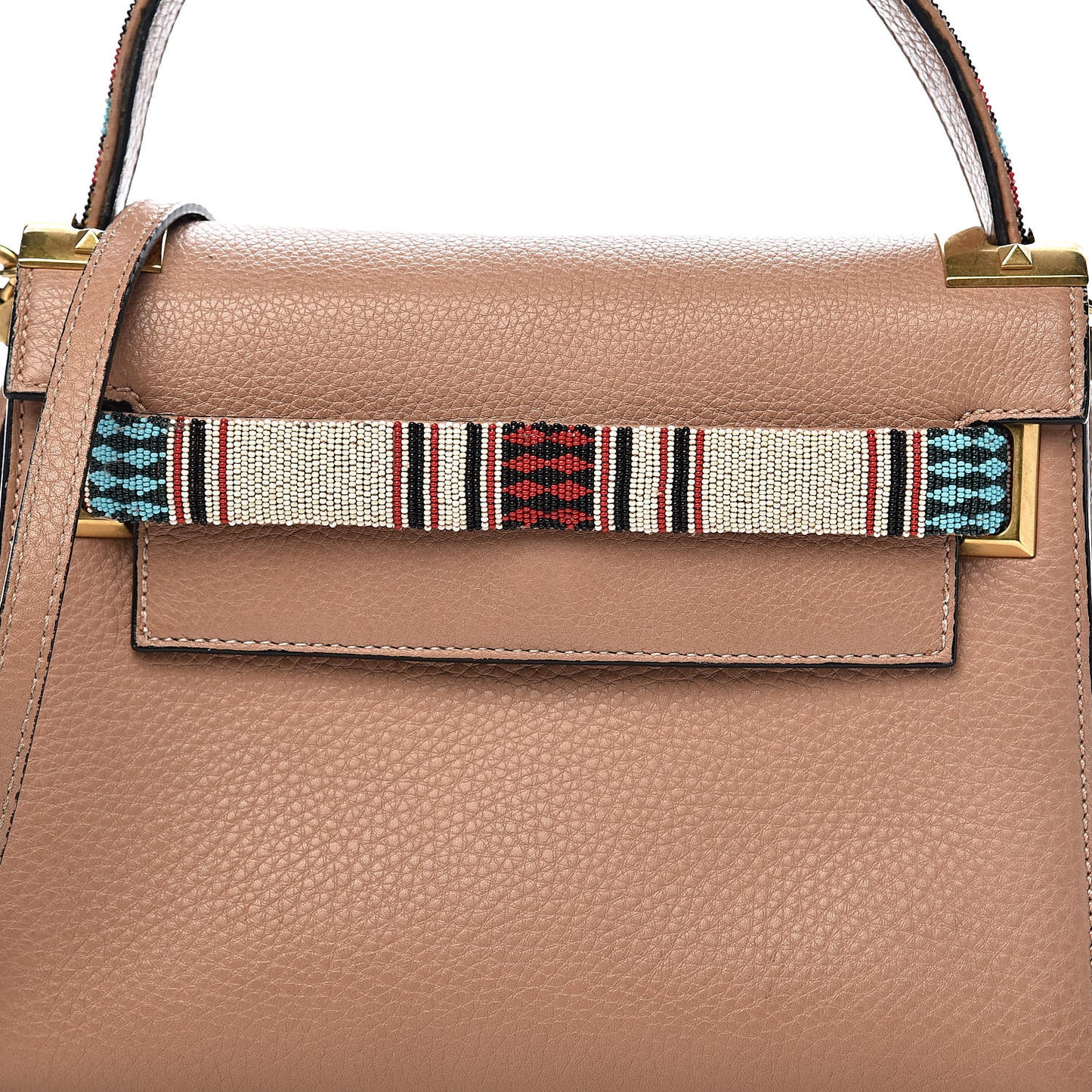Pebbled Calfskin Beaded Small My Rockstud Frame Bag Soft Noisette