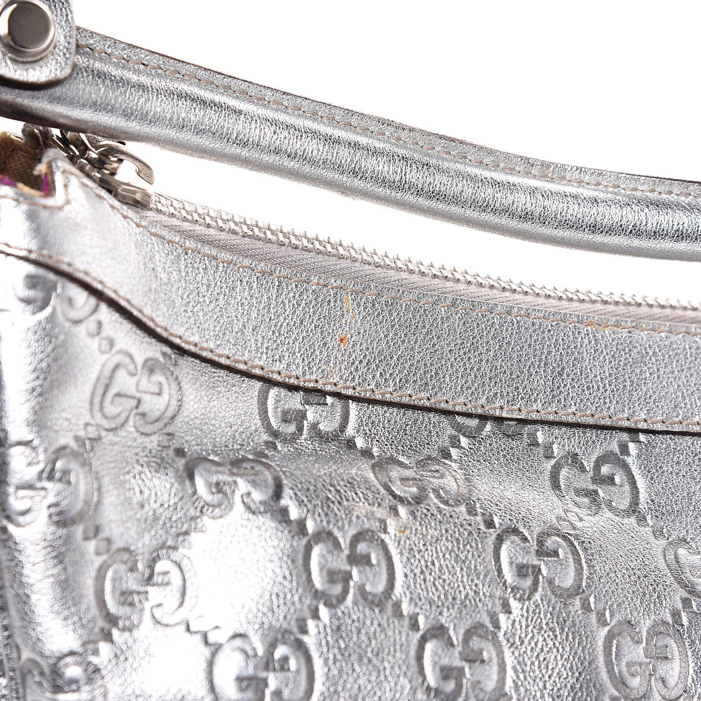 Metallic Guccissima Pocket Hobo Silver