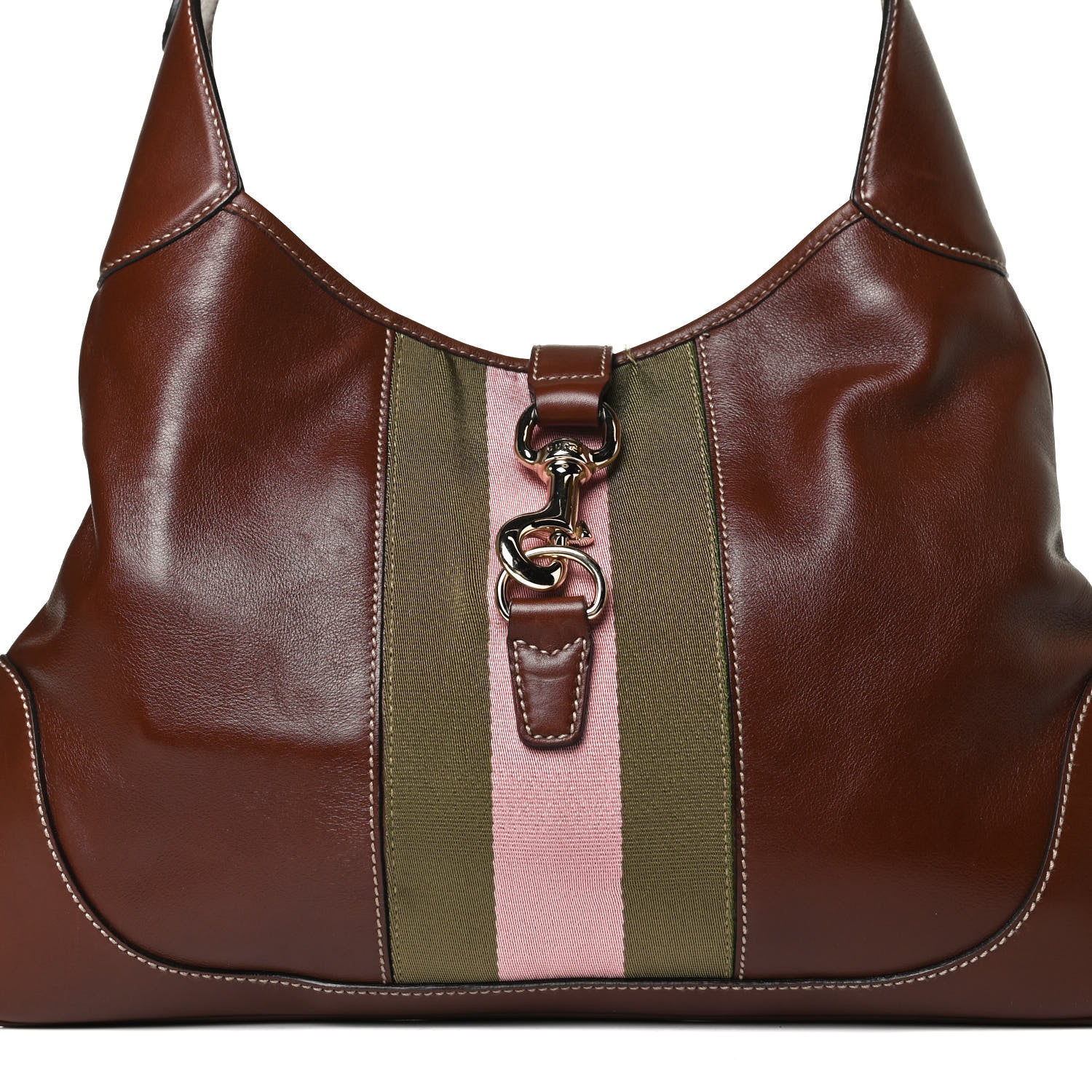 Gucci Calfskin Web Medium Jackie O Bouvier Hobo Brown 8 of 15