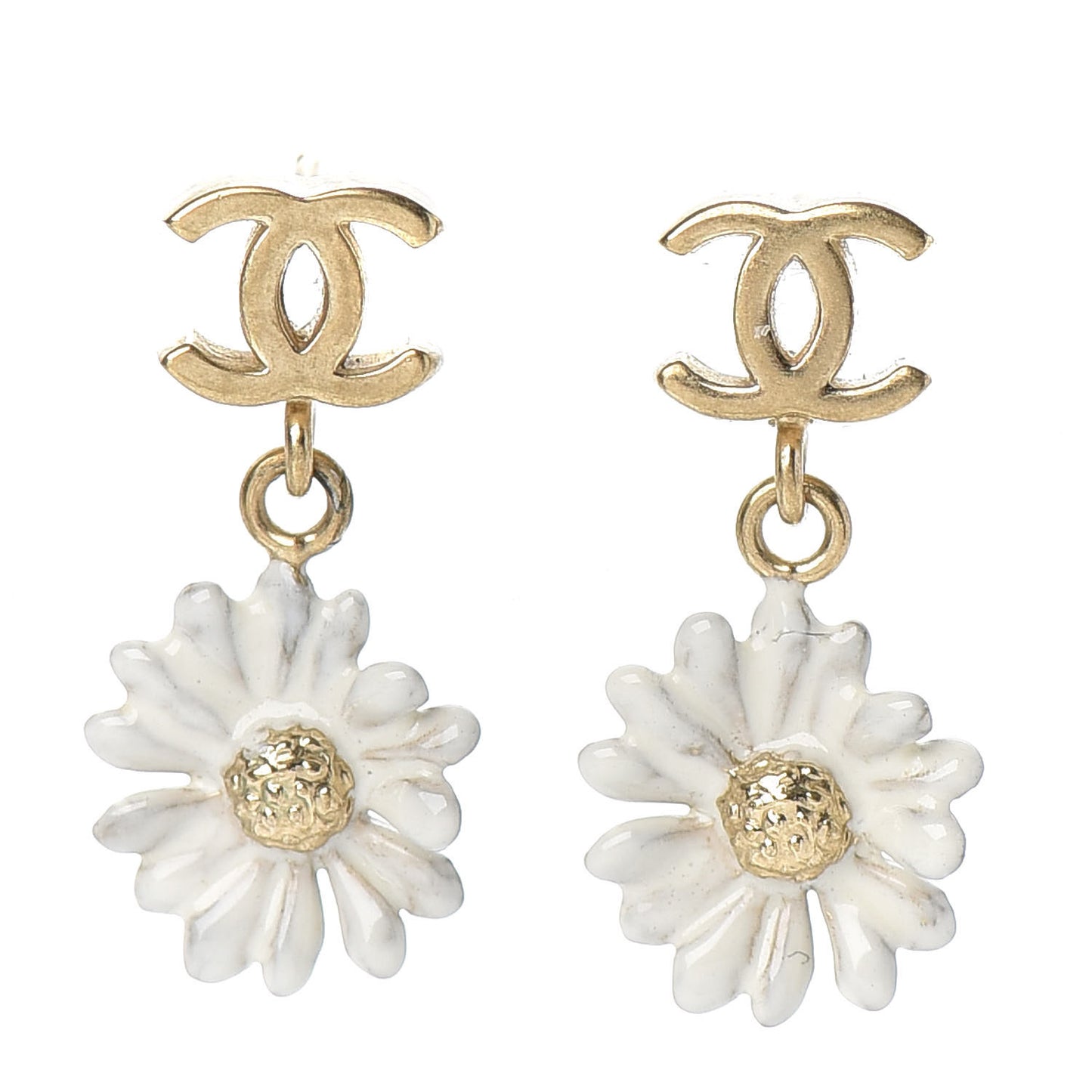 Flower CC Dangle Earrings Gold
