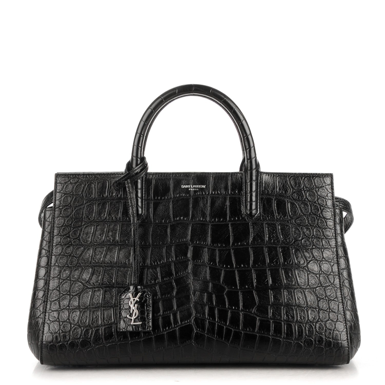 Saint Laurent Calfskin Crocodile Embossed Small Cabas Rive Gauche Black 1 of 8