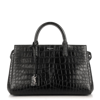 Saint Laurent Calfskin Crocodile Embossed Small Cabas Rive Gauche Black 1 of 8