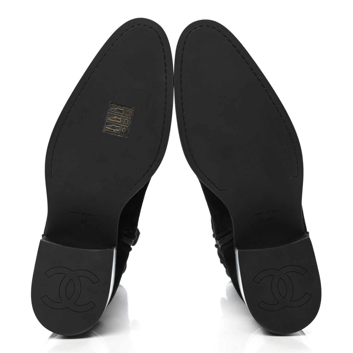 Chanel Suede Quilted CC High Boots 39 Black 5 of 8
