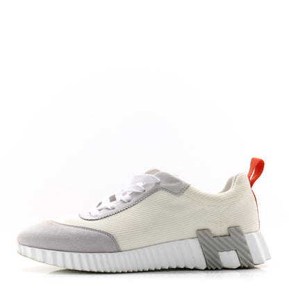Hermes Technical Canvas Suede Goatskin Bouncing Sneakers 38 White Multicolor 1 of 12
