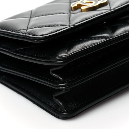 Chanel Lambskin Enamel Quilted Pending CC Clutch With Chain Black 5 of 13