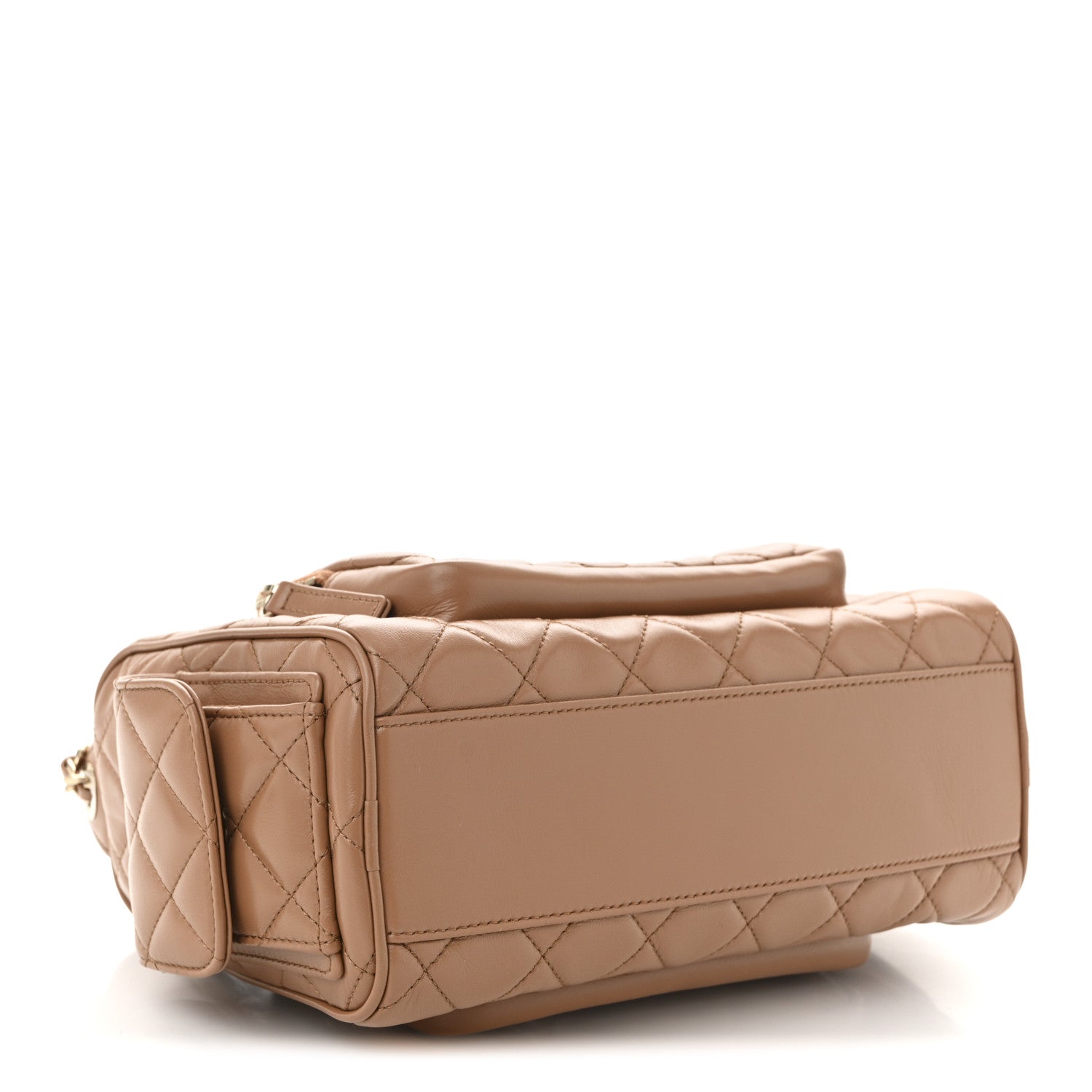 Chanel Shiny Crumpled Lambskin Quilted Medium Preppy Pocket Camera Case Brown 4 of 10