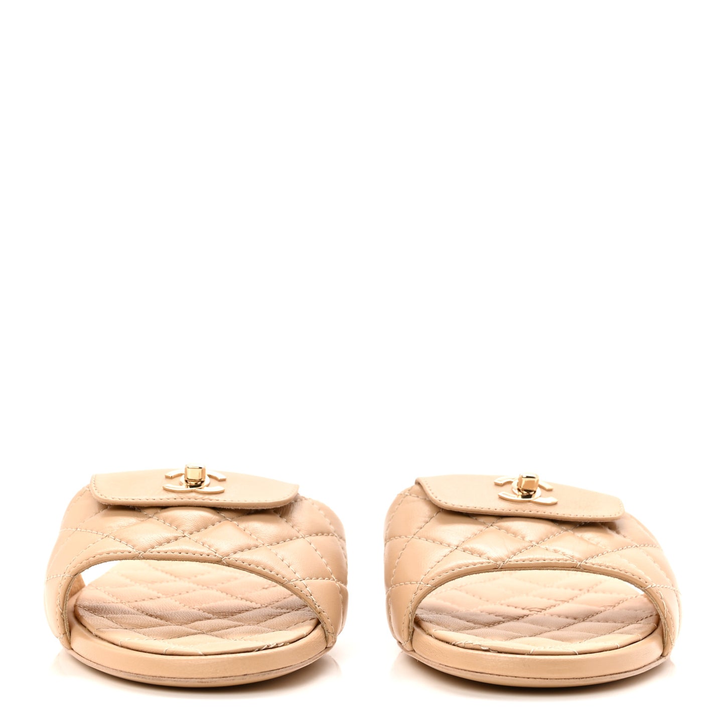 Lambskin Quilted CC Turnlock Sandals 38.5 Beige