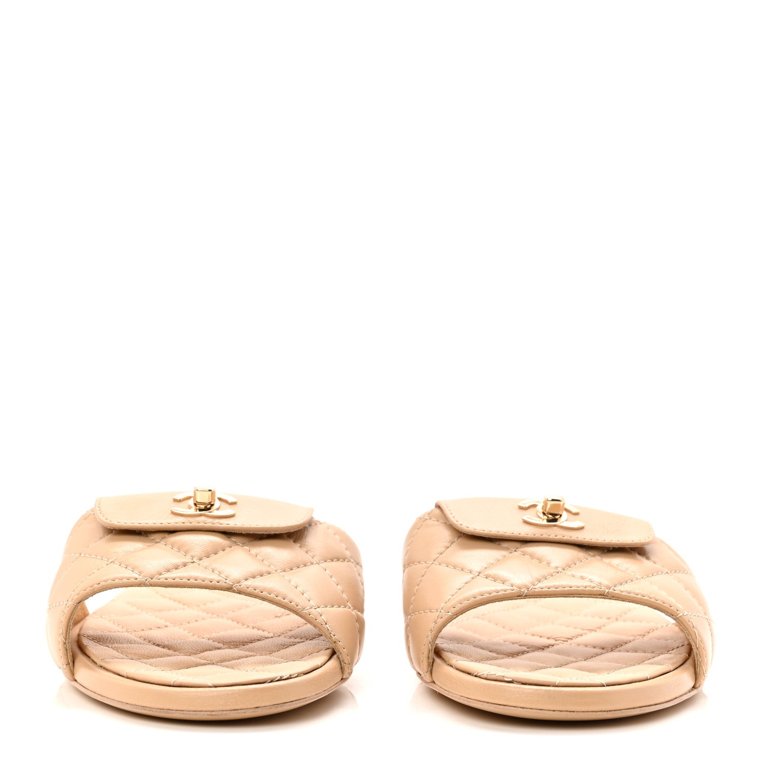 Chanel Lambskin Quilted CC Turnlock Sandals 38.5 Beige 3 of 9