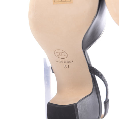 Chanel Goatskin Grosgrain Cap Toe CC Slingback Sandals 37 Black 10 of 12