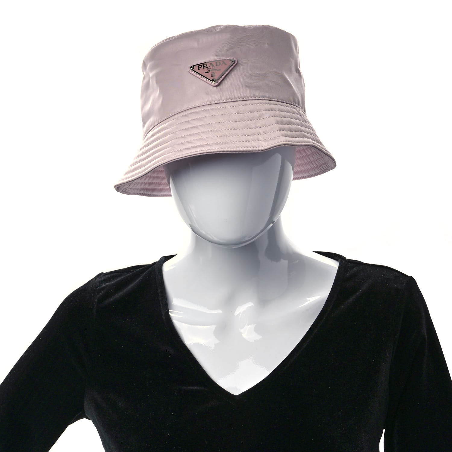 Prada Re-Nylon Metal Triangle Logo Womens Bucket Hat S Alabastro 2 of 6