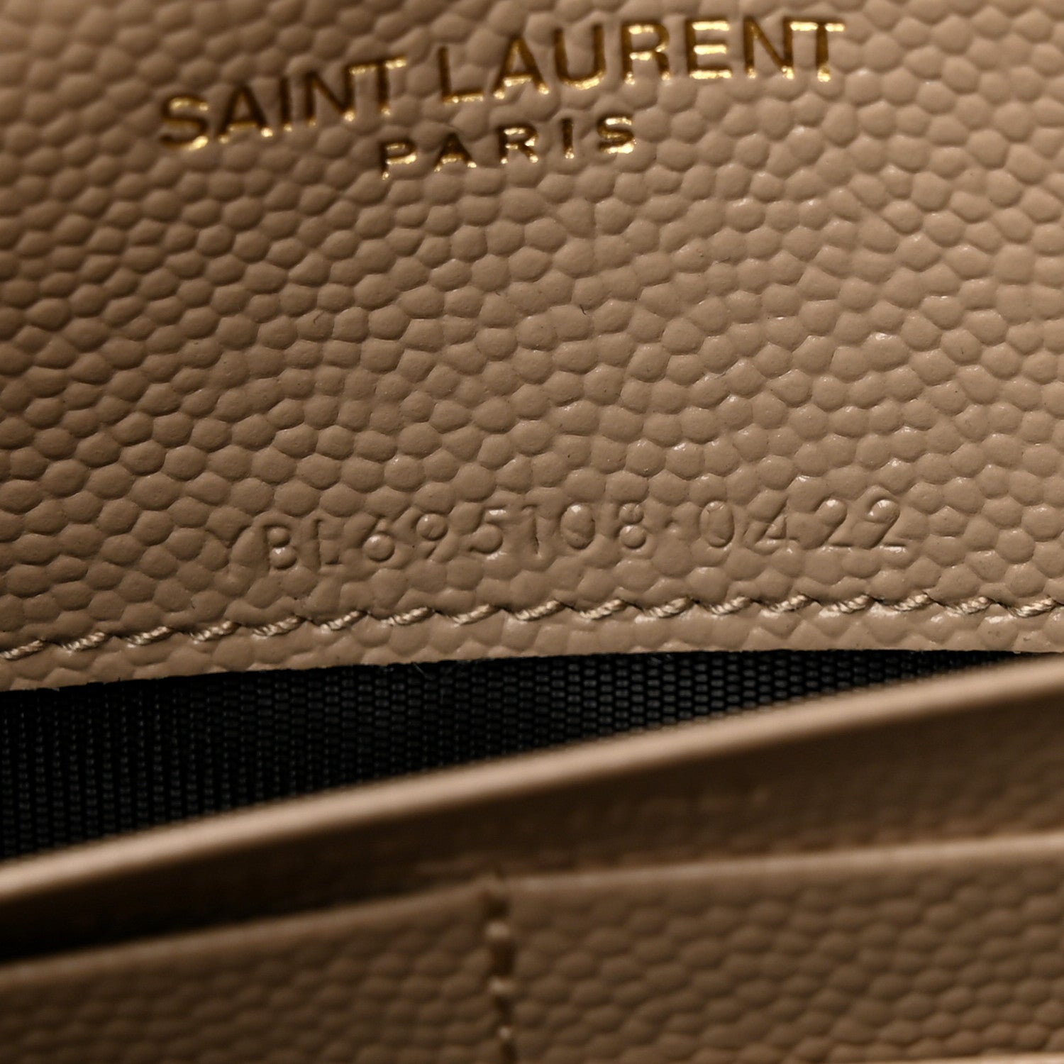 Saint Laurent Grain De Poudre Matelasse Chevron Monogram Envelope Chain Wallet Dark Beige 7 of 11