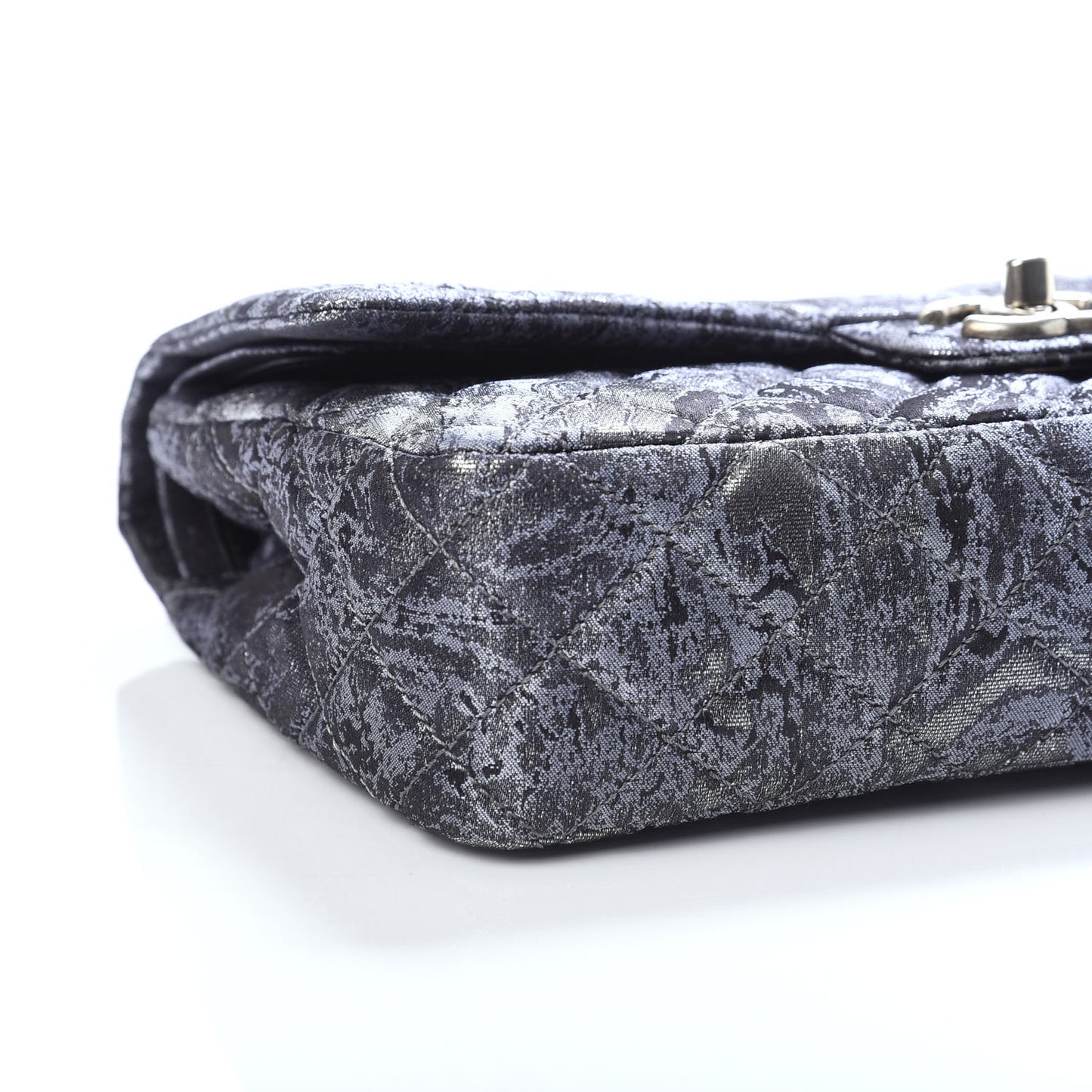 Metallic Brocade Quilted Medium Double Flap Dark Grey