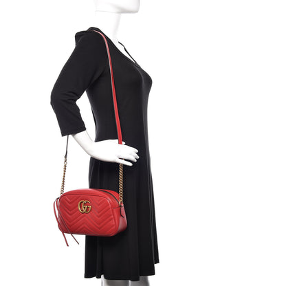 Gucci Calfskin Matelasse Small GG Marmont Chain Shoulder Bag Hibiscus Red 2 of 10