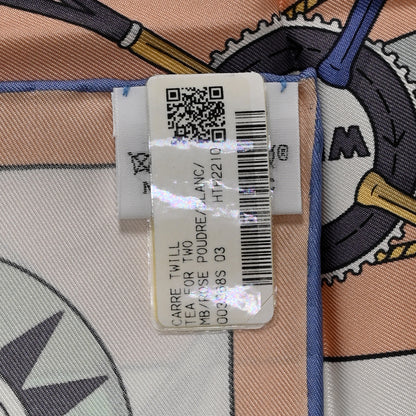 Hermes Silk Tea For Two Scarf 90 Rose Poudre White Bleu 5 of 5