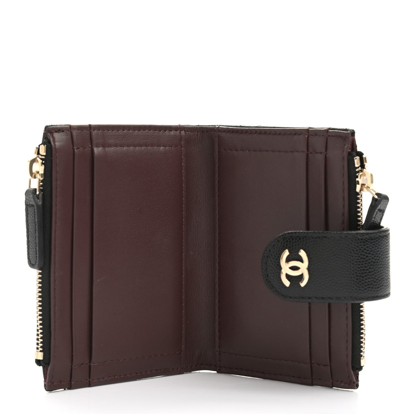 Caviar Quilted Compact Zipped Pocket Wallet Black