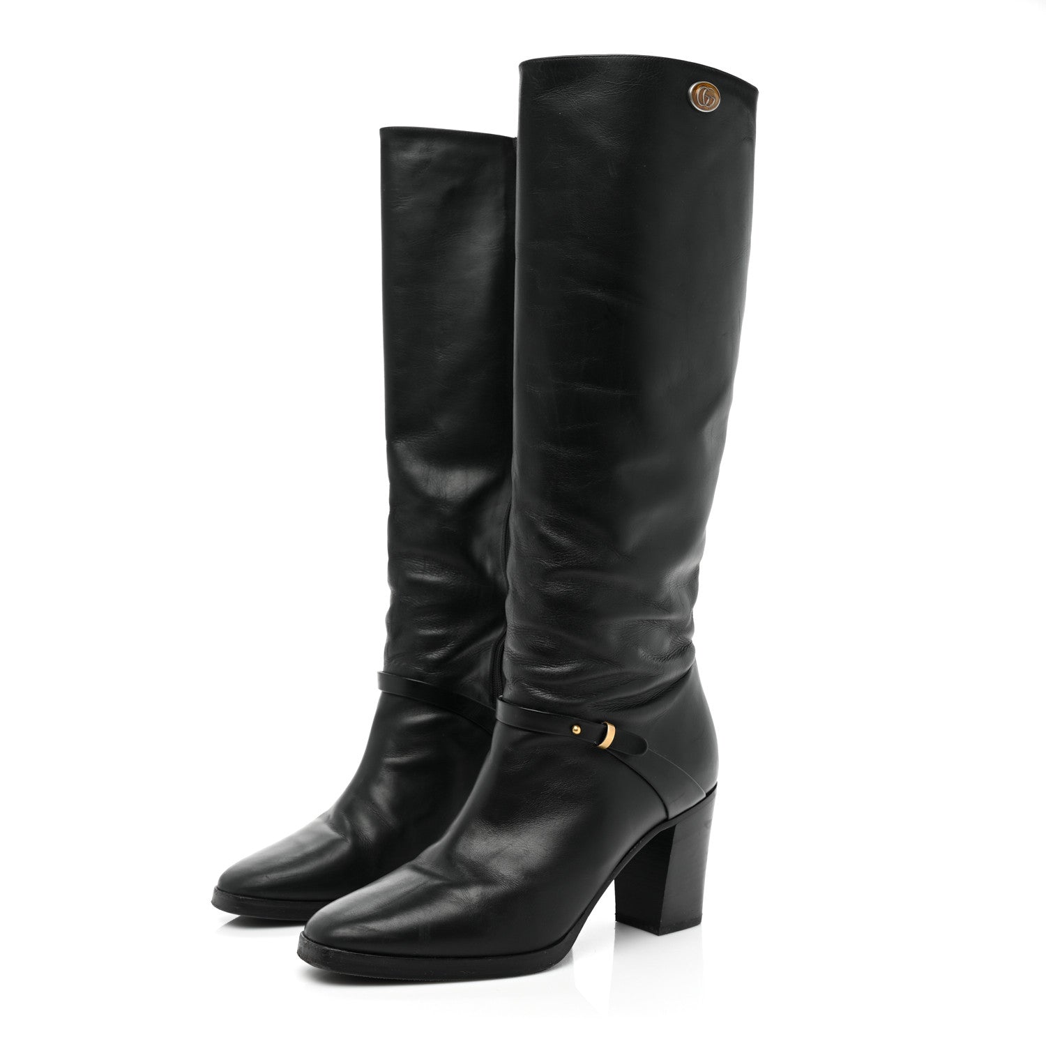 Gucci Calfskin Double G Knee High Boots 39 Black 3 of 15