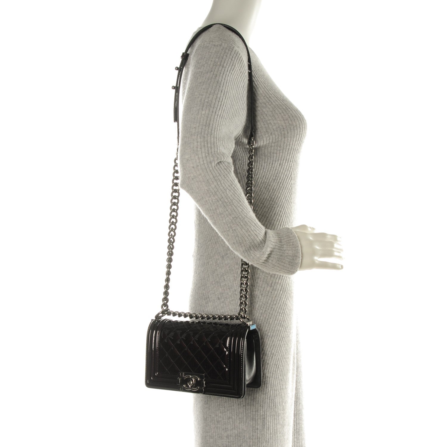 Chanel Patent Calfskin Quilted Small Boy Flap Burgundy 2 of 7