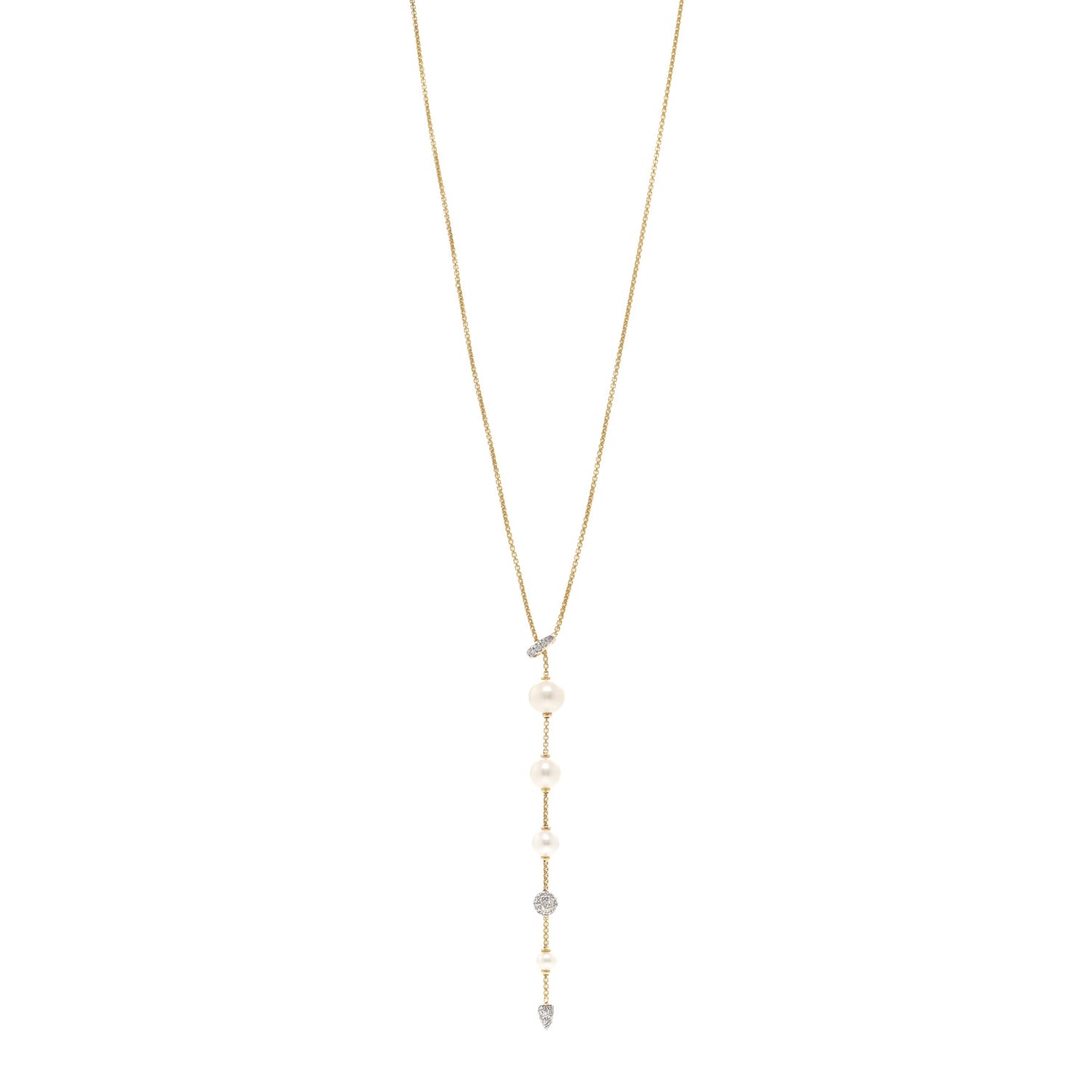 18K Yellow Gold Diamond Freshwater Cultured Pearl Pave Y Necklace